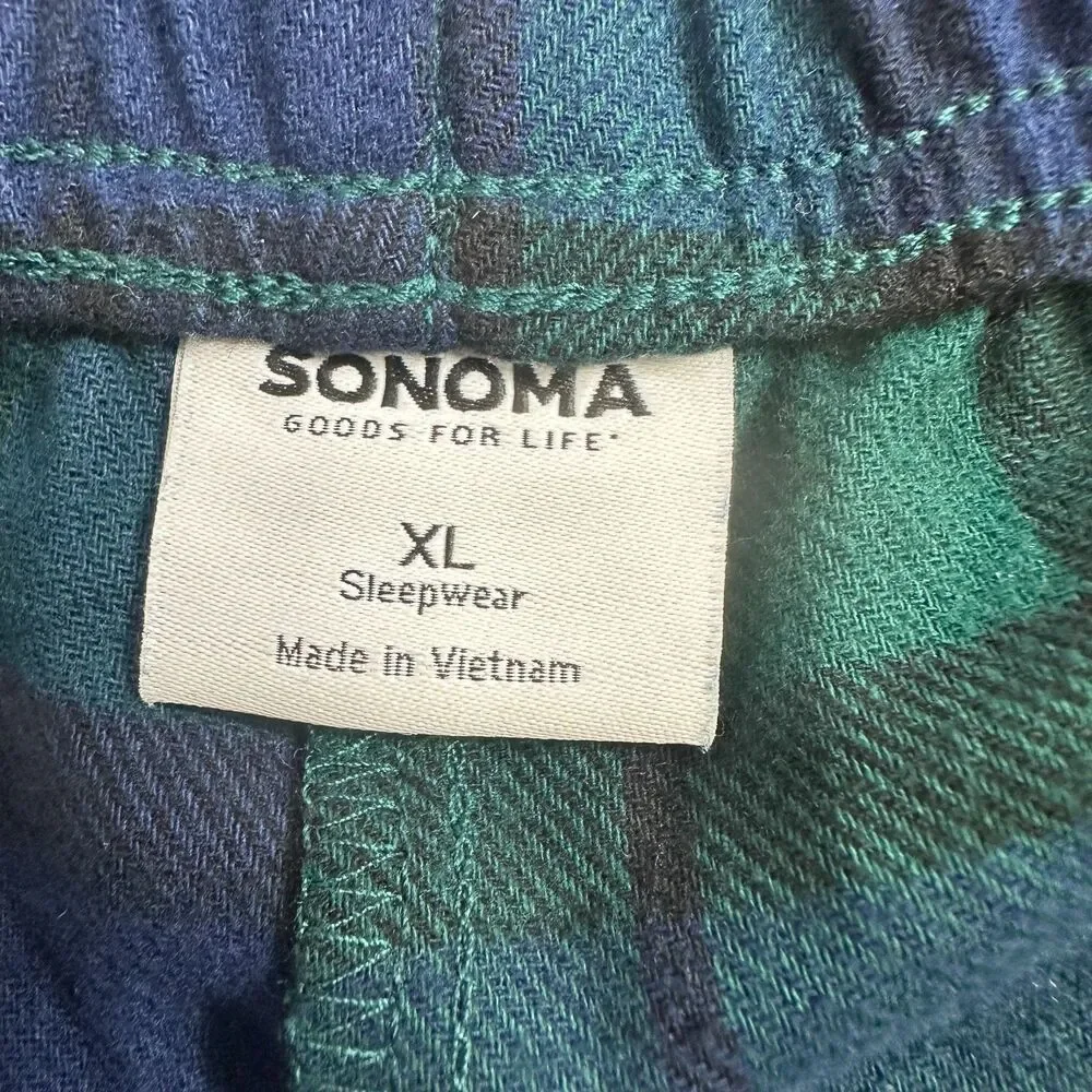 NEW SONOMA Women's XL Blue Green Plaid Elastic Waist 100% Cotton Pajama Shorts